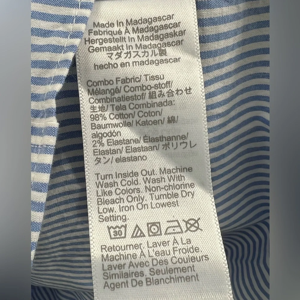 NEW J Crew L Slim Flex Washed Men's Blue White Striped Classic Long Sleeve Shirt